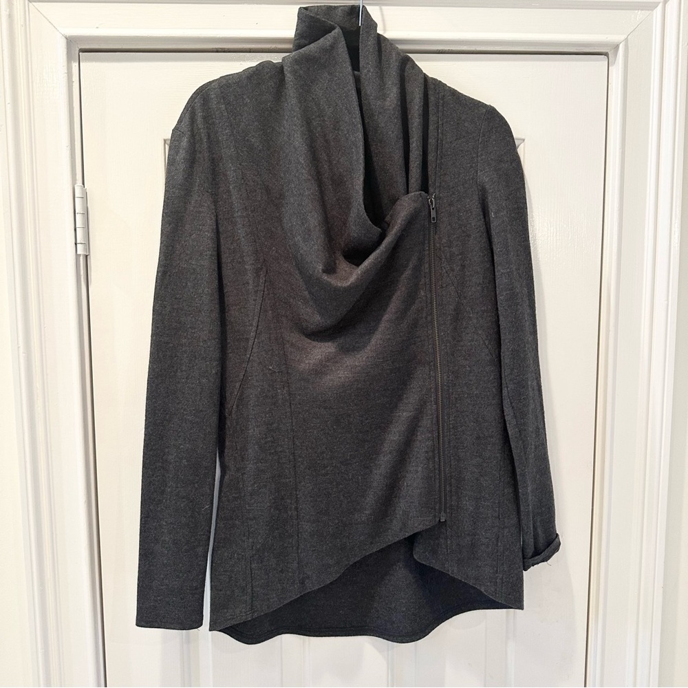 Helmut Lang Wool Dark Grey Cowl Neck Asymmetrical Jacket